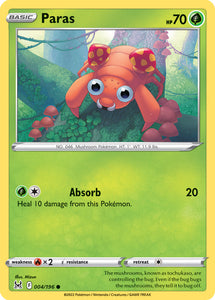 Paras 4/196 SWSH Lost Origin Common Pokemon Card TCG Near Mint