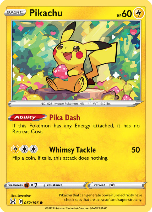 Pikachu 52/196 SWSH Lost Origin Common Pokemon Card TCG Near Mint