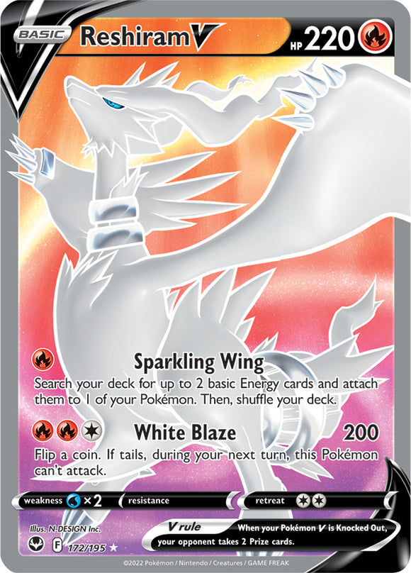 Reshiram V 172/195 SWSH Silver Tempest Full Art Holo Ultra Rare Pokemon Card TCG Near Mint