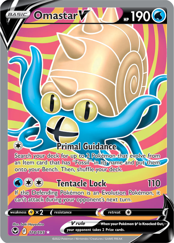 Omastar V 174/195 SWSH Silver Tempest Full Art Holo Ultra Rare Pokemon Card TCG Near Mint