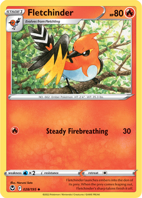 Fletchinder 028/195 SWSH Silver Tempest Common Pokemon Card TCG Near Mint