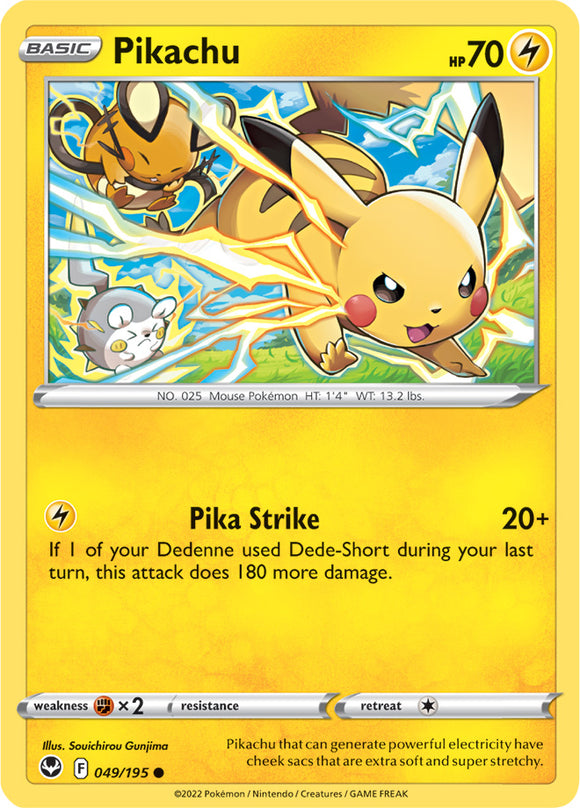 Pikachu 049/195 SWSH Silver Tempest Common Pokemon Card TCG Near Mint