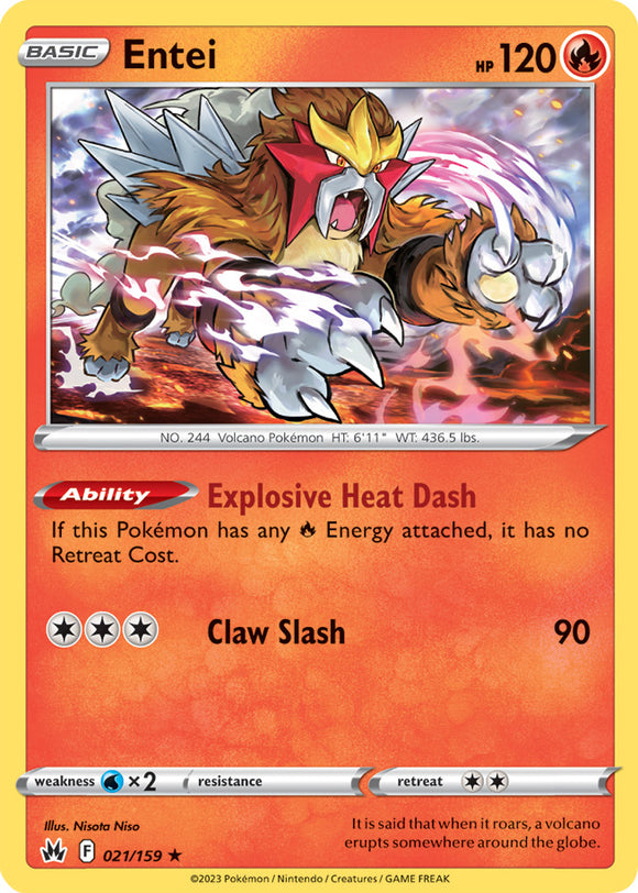 Entei 021/159 SWSH Crown Zenith Holo Rare Pokemon Card TCG Near Mint