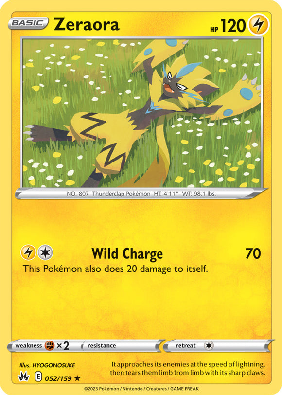 Zeraora 052/159 SWSH Crown Zenith Rare Pokemon Card TCG Near Mint