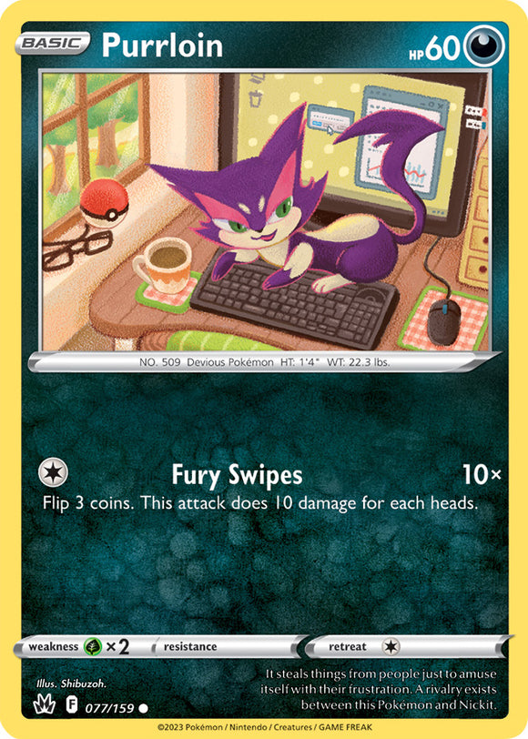 Purrloin 077/159 SWSH Crown Zenith Common Pokemon Card TCG Near Mint