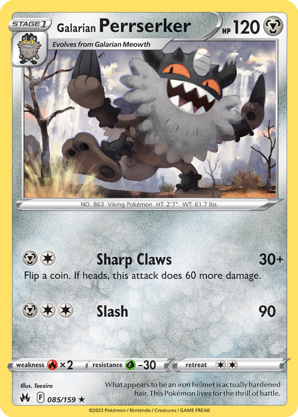 Galarian Perrserker 085/159 SWSH Crown Zenith Rare Pokemon Card TCG Near Mint