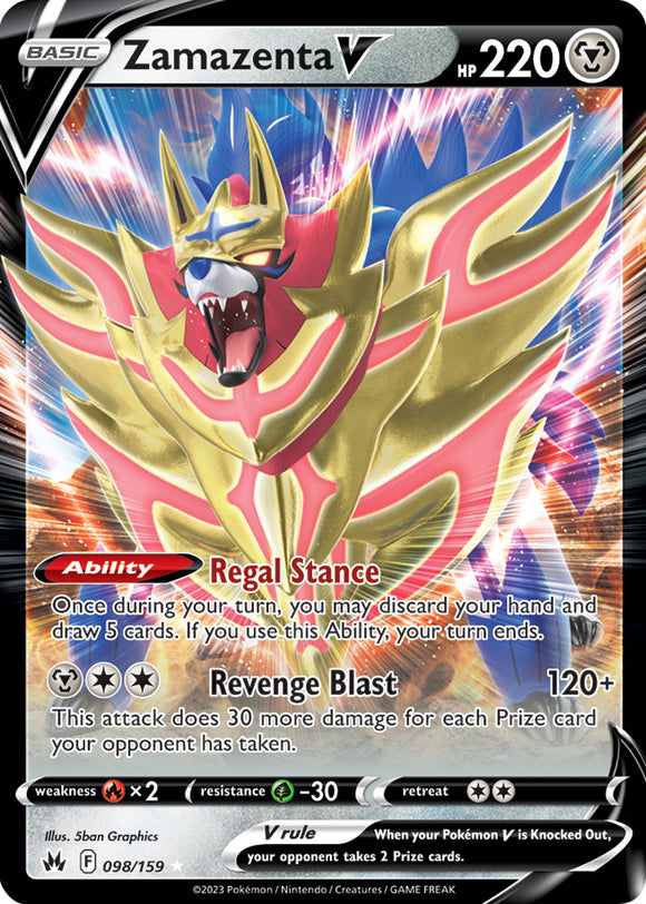 Zamazenta V 098/159 SWSH Crown Zenith Ultra Rare Pokemon Card TCG Near Mint