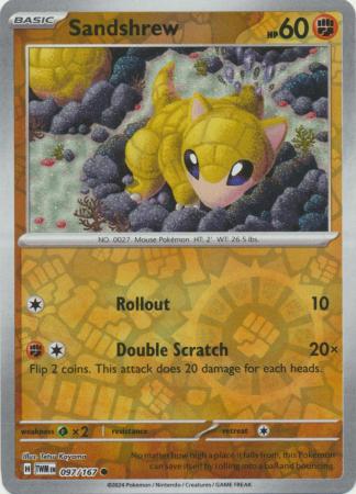 Sandshrew 097/167 SV Twilight Masquerade Reverse Holo Common Pokemon Card TCG Near Mint