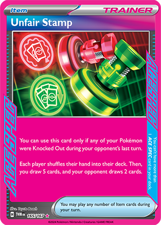 Unfair Stamp 165/167 SV Twilight Masquerade Holo Ace Spec Rare Trainer Pokemon Card TCG Near Mint
