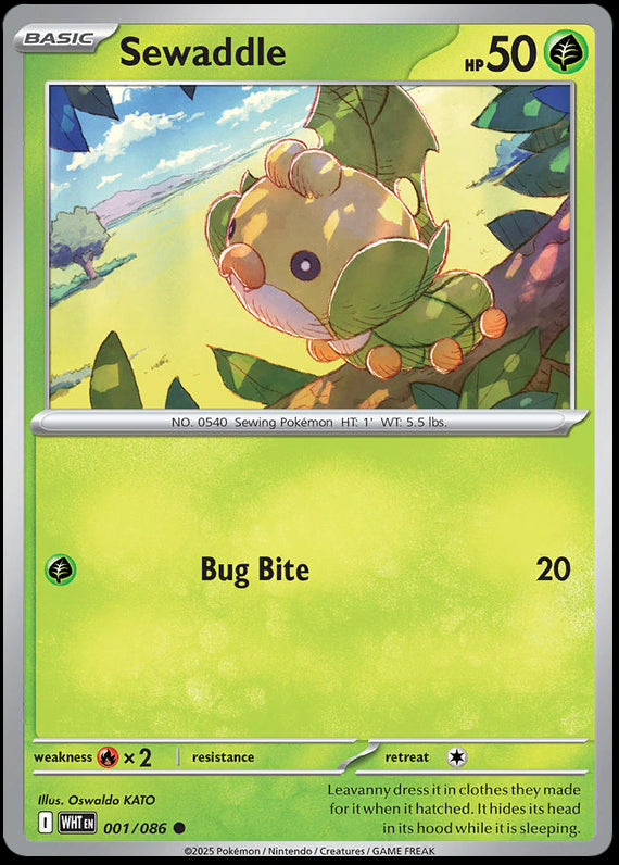 Sewaddle (1/86) Scarlet and Violet White Flare Reverse Holo Common Pokemon Card TCG