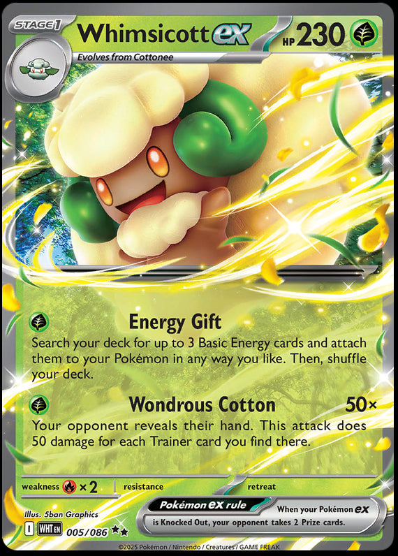 Whimsicott ex (5/86) Scarlet and Violet White Flare Double Rare Pokemon Card TCG