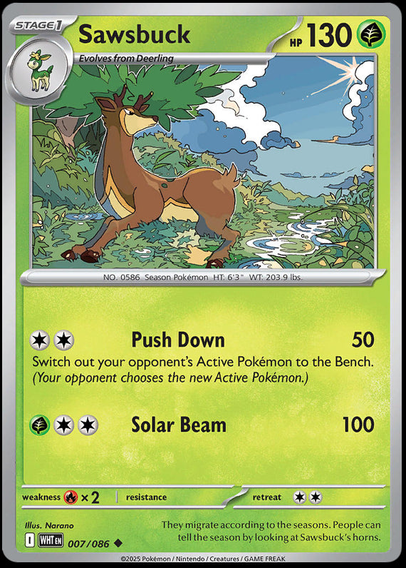 Sawsbuck (7/86) Scarlet and Violet White Flare Uncommon Pokemon Card TCG