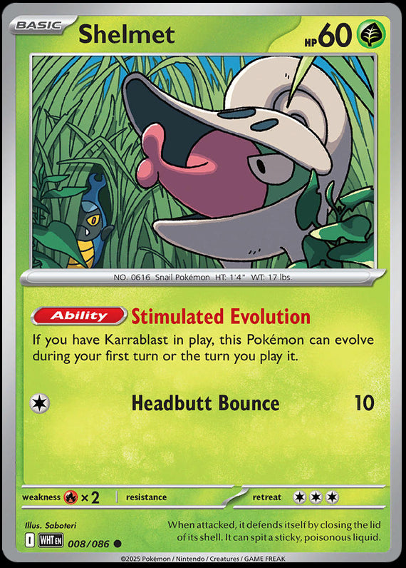 Shelmet (8/86) Scarlet and Violet White Flare Common Pokemon Card TCG