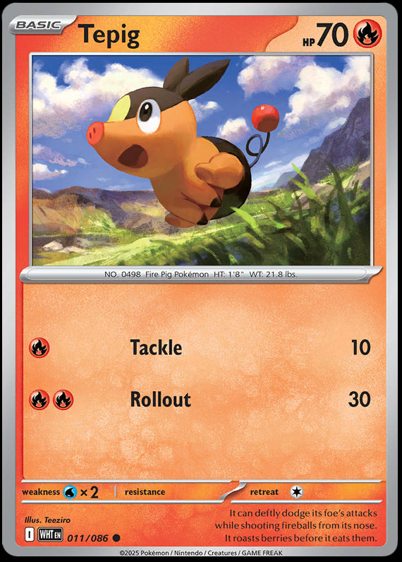 Tepig (11/86) Scarlet and Violet White Flare Common Pokemon Card TCG