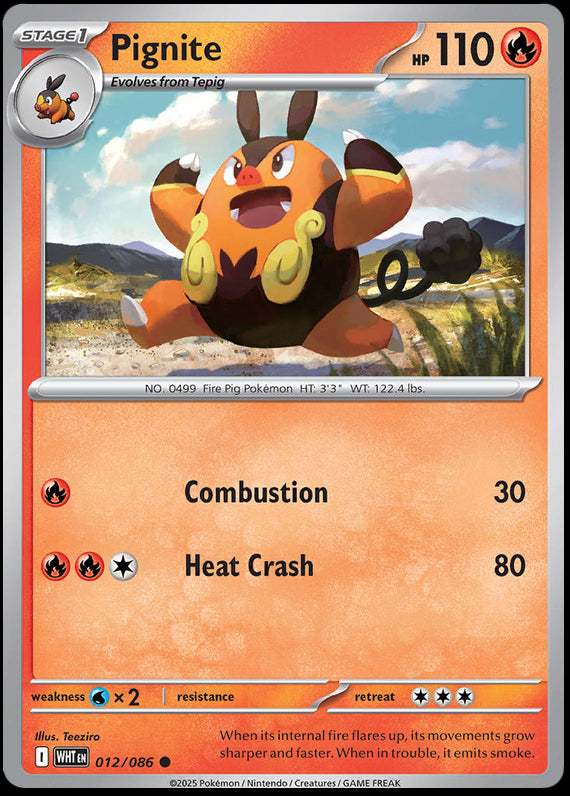 Pignite (12/86) Scarlet and Violet White Flare Reverse Holo Common Pokemon Card TCG