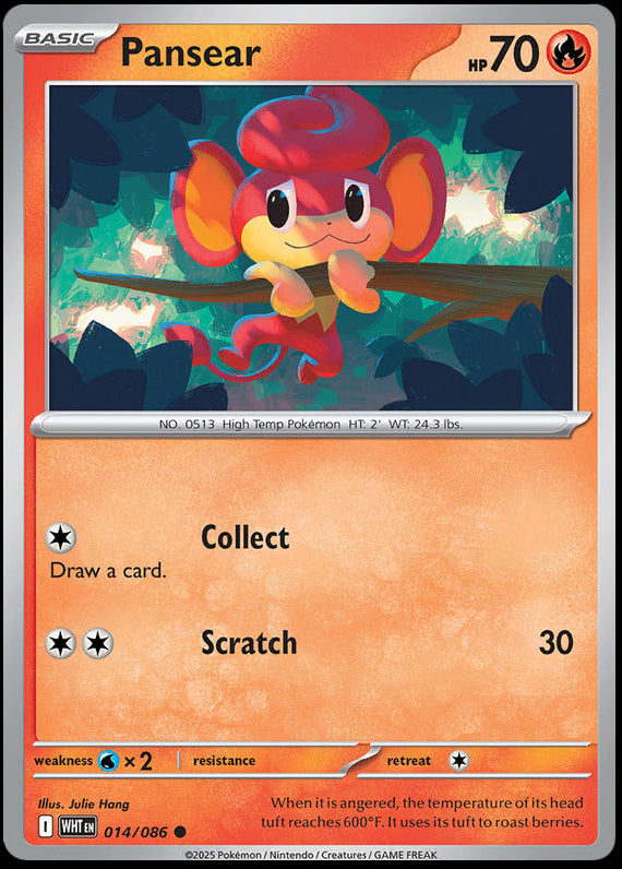Pansear (14/86) Scarlet and Violet White Flare Common Pokemon Card TCG