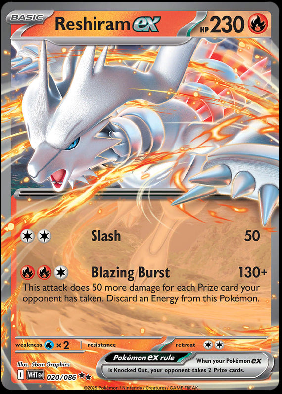 Reshiram ex (20/86) Scarlet and Violet White Flare Double Rare Pokemon Card TCG