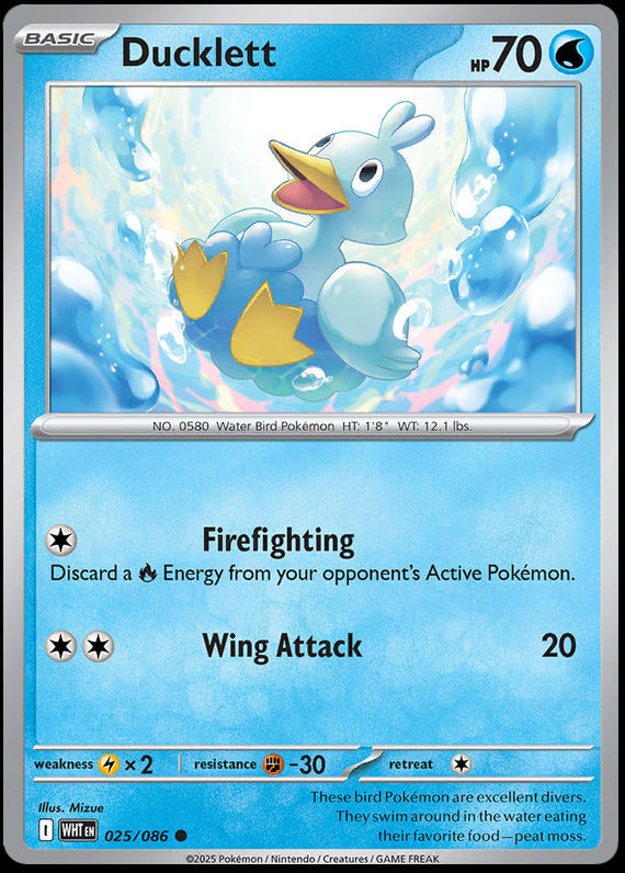 Ducklett (25/86) Scarlet and Violet White Flare Reverse Holo Common Pokemon Card TCG