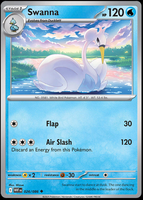 Swanna (26/86) Scarlet and Violet White Flare Uncommon Pokemon Card TCG