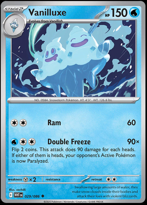 Vanilluxe (29/86) Scarlet and Violet White Flare Reverse Holo Uncommon Pokemon Card TCG