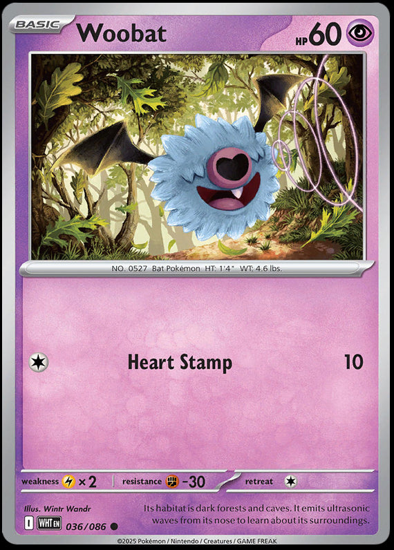 Woobat (36/86) Scarlet and Violet White Flare Common Pokemon Card TCG