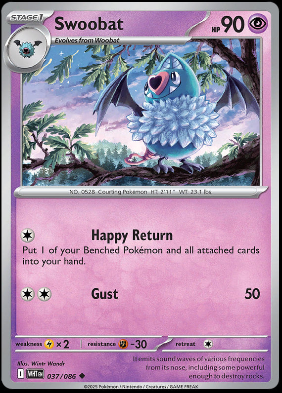 Swoobat (37/86) Scarlet and Violet White Flare Uncommon Pokemon Card TCG