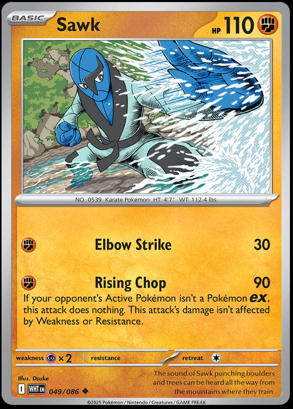 Sawk (49/86) Scarlet and Violet White Flare Reverse Holo Uncommon Pokemon Card TCG