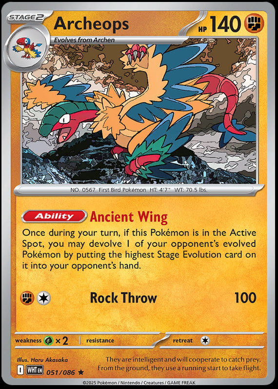 Archeops (51/86) Scarlet and Violet White Flare Reverse Holo Rare Pokemon Card TCG