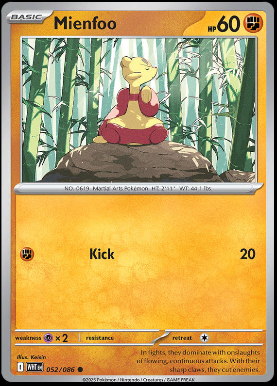 Mienfoo (52/86) Scarlet and Violet White Flare Common Pokemon Card TCG