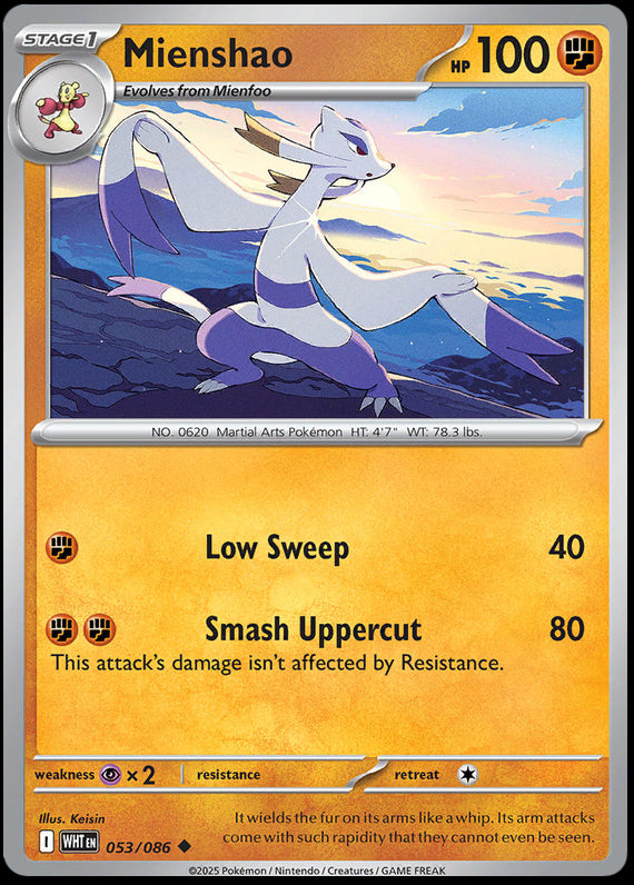 Mienshao (53/86) Scarlet and Violet White Flare Reverse Holo Uncommon Pokemon Card TCG