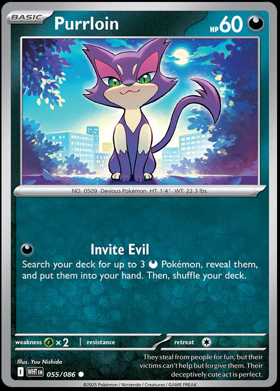 Purrloin (55/86) Scarlet and Violet White Flare Common Pokemon Card TCG