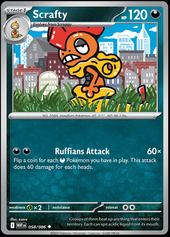 Scrafty (58/86) Scarlet and Violet White Flare Uncommon Pokemon Card TCG