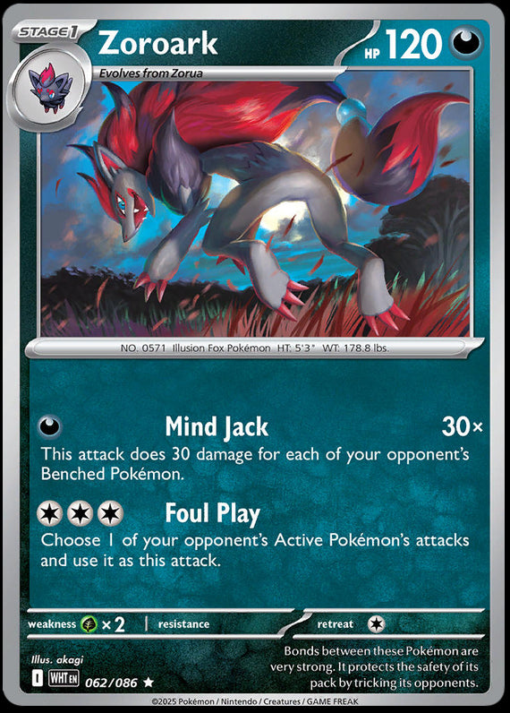 Zoroark (62/86) Scarlet and Violet White Flare Reverse Holo Rare Pokemon Card TCG