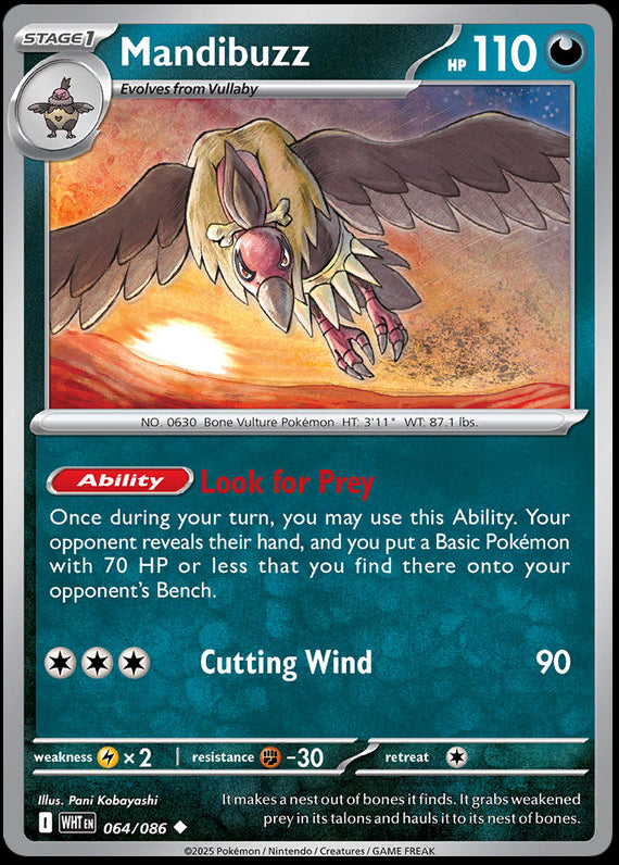 Mandibuzz (64/86) Scarlet and Violet White Flare Uncommon Pokemon Card TCG