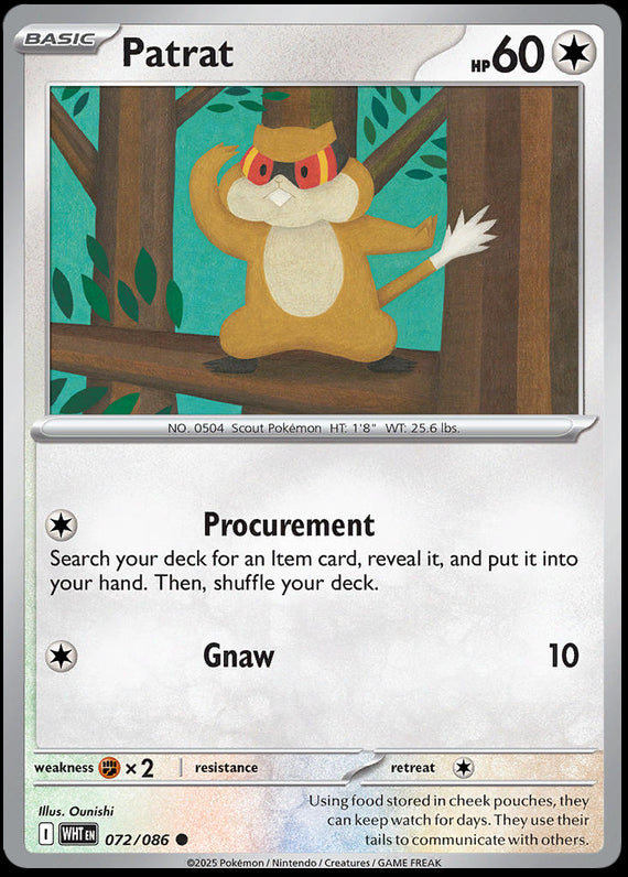 Patrat (72/86) Scarlet and Violet White Flare Reverse Holo Common Pokemon Card TCG