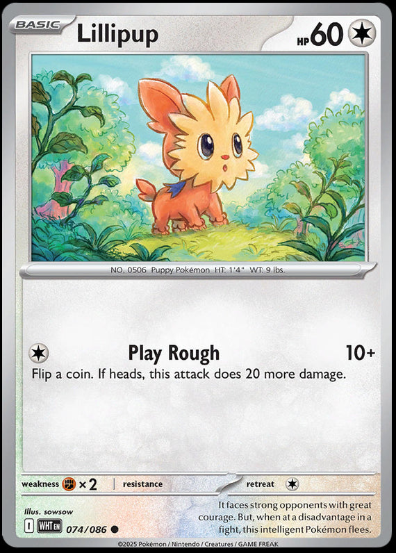 Lillipup (74/86) Scarlet and Violet White Flare Reverse Holo Common Pokemon Card TCG