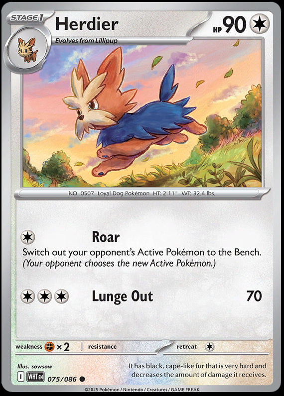 Herdier (75/86) Scarlet and Violet White Flare Common Pokemon Card TCG