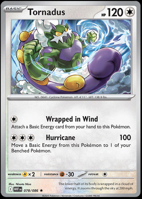 Tornadus (78/86) Scarlet and Violet White Flare Rare Pokemon Card TCG