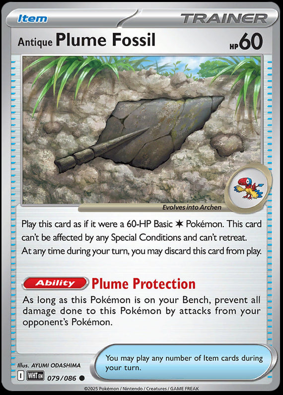 Antique Plume Fossil (79/86) Scarlet and Violet White Flare Common Pokemon Card TCG