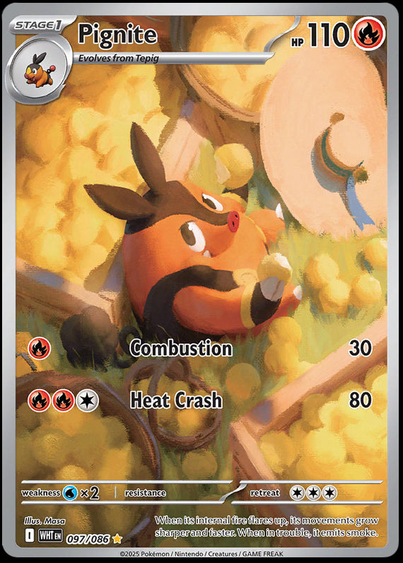 Pignite (97/86) Scarlet and Violet White Flare Illustration Rare Pokemon Card TCG