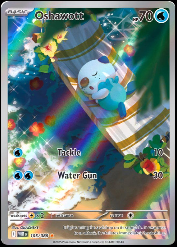 Oshawott (105/86) Scarlet and Violet White Flare Illustration Rare Pokemon Card TCG