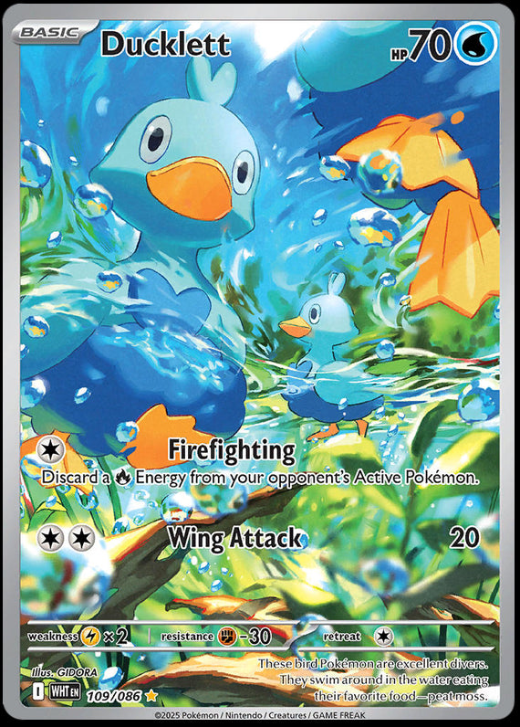 Ducklett (109/86) Scarlet and Violet White Flare Illustration Rare Pokemon Card TCG