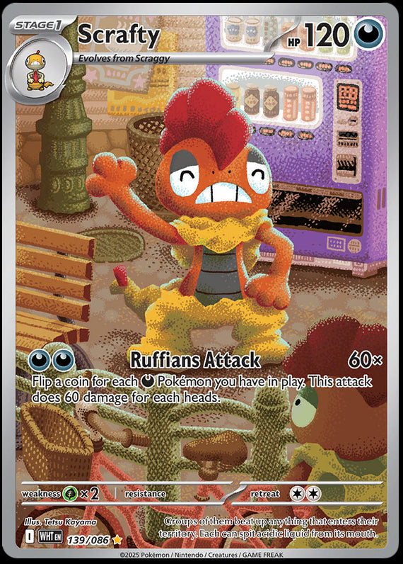 Scrafty (139/86) Scarlet and Violet White Flare Illustration Rare Pokemon Card TCG