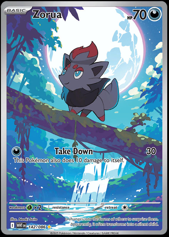 Zorua (142/86) Scarlet and Violet White Flare Illustration Rare Pokemon Card TCG