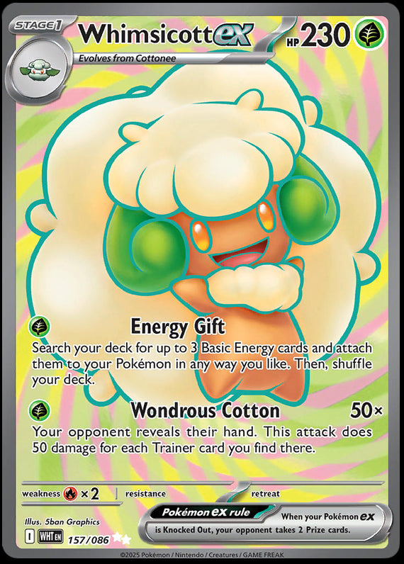 Whimsicott ex (157/86) Scarlet and Violet White Flare Ultra Rare Pokemon Card TCG