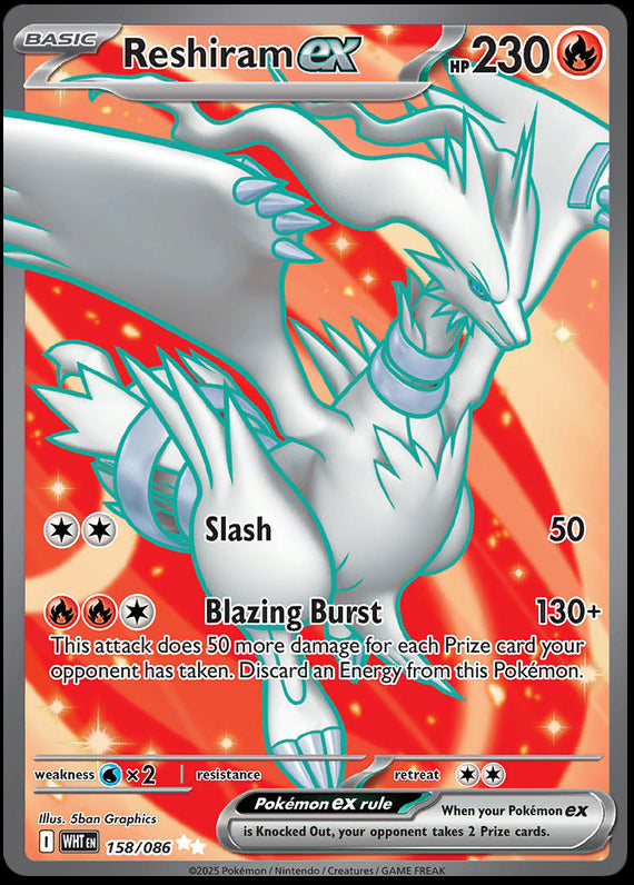 Reshiram ex (158/86) Scarlet and Violet White Flare Ultra Rare Pokemon Card TCG