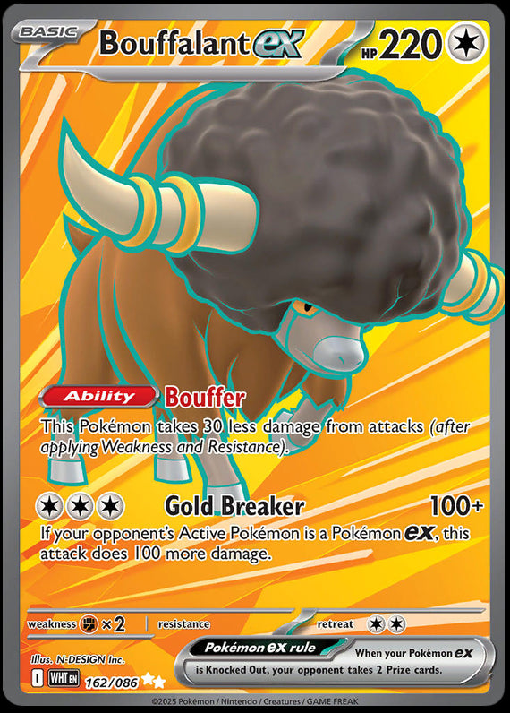 Bouffalant ex (162/86) Scarlet and Violet White Flare Ultra Rare Pokemon Card TCG