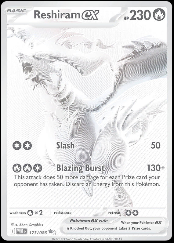 Reshiram ex (173/86) Scarlet and Violet White Flare Double Rare Pokemon Card TCG