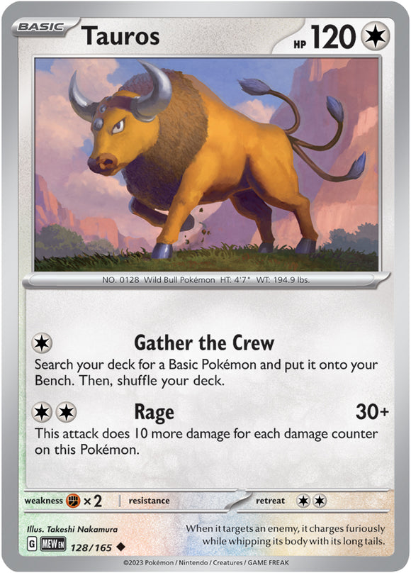 Tauros 128/165 SV 151 Set Uncommon Pokemon Card TCG Near Mint