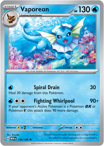 Vaporeon 134/165 SV 151 Set Holo Rare Pokemon Card TCG Near Mint